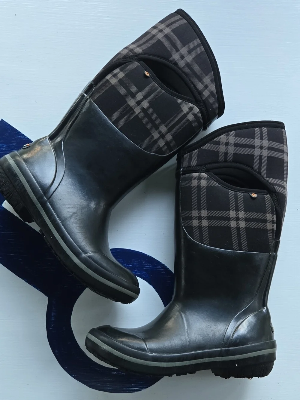Bogs Plimsoll Plaid Tall Rain Boots Size US 7 EU 38